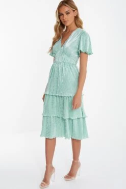 Mint Plisse Tiered Midi Dress -Dazzle Dresses 00100036443 XS
