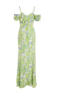 Lime Satin Marble Print Maxi Dress -Dazzle Dresses 00100036444 ZB