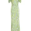 Lime Satin Marble Print Maxi Dress