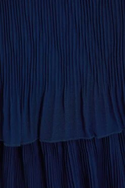 Navy Bardot Pleated Midaxi Dress -Dazzle Dresses 00100036451 ZS