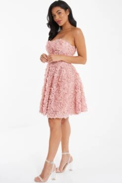 Pink Chiffon Floral Mini Dress -Dazzle Dresses 00100036452 XS
