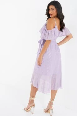 Lilac Chiffon Foil Midi Dress -Dazzle Dresses 00100036461 XB