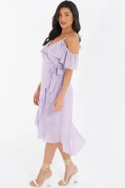 Lilac Chiffon Foil Midi Dress -Dazzle Dresses 00100036461 XS