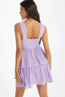 Lilac Chiffon Foil Tiered Mini Dress -Dazzle Dresses 00100036462 XB