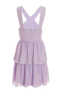 Lilac Chiffon Foil Tiered Mini Dress -Dazzle Dresses 00100036462 ZB