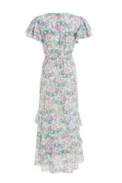 Pink Smudge Print Frill Maxi Dress -Dazzle Dresses 00100036463 ZB