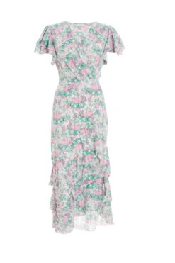 Pink Smudge Print Frill Maxi Dress
