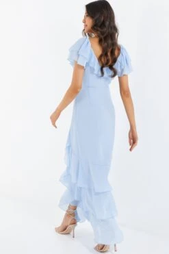 Light Blue Chiffon Frill Maxi Dress -Dazzle Dresses 00100036489 XB
