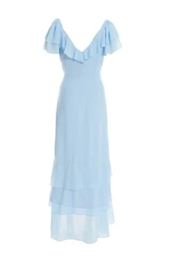 Light Blue Chiffon Frill Maxi Dress -Dazzle Dresses 00100036489 ZB
