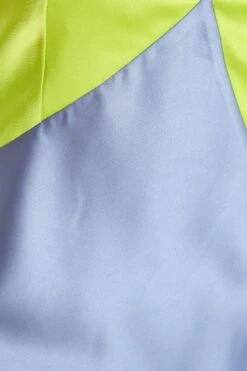 Blue Satin V Neck Midi Dress -Dazzle Dresses 00100036493 ZS