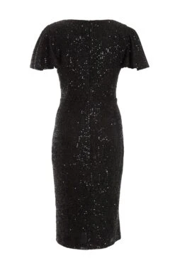 Black Sequin Wrap Midi Dress -Dazzle Dresses 00100036495 ZB
