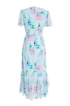 Light Blue Chiffon Floral Midaxi Dress -Dazzle Dresses 00100036504 ZB