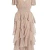 Champagne Chiffon Glitter Tiered Midi Dress