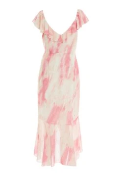 Pink Brush Stroke Frill Midaxi Dress -Dazzle Dresses 00100036520 ZB