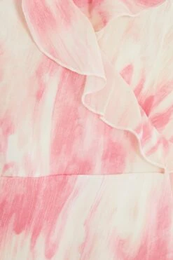Pink Brush Stroke Frill Midaxi Dress -Dazzle Dresses 00100036520 ZS