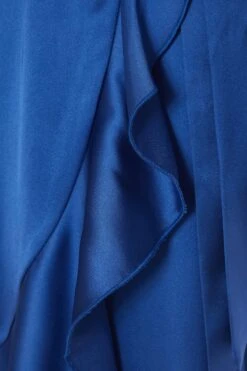 Blue Satin Wrap Midi Dress -Dazzle Dresses 00100036530 ZS