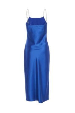 Blue Satin Diamante Midi Dress -Dazzle Dresses 00100036531 ZB