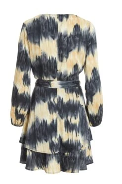 Champagne Satin Marble Print Wrap Mini Dress -Dazzle Dresses 00100036592 ZB