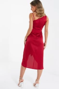 Berry Satin One Shoulder Midi Dress -Dazzle Dresses 00100036594 XB
