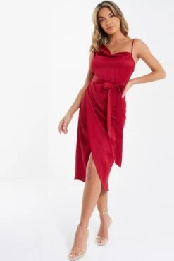 Berry Satin One Shoulder Midi Dress -Dazzle Dresses 00100036594 XS