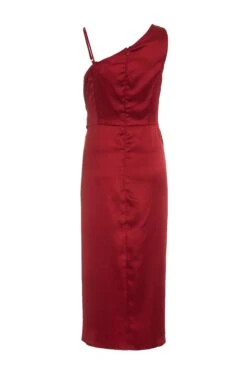 Berry Satin One Shoulder Midi Dress -Dazzle Dresses 00100036594 ZB