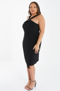 Curve Black Wrap Diamante Midi Dress -Dazzle Dresses 00100036596 XS