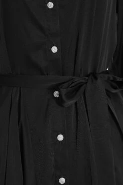 Black Satin Diamante Shirt Mini Dress -Dazzle Dresses 00100036627 ZS