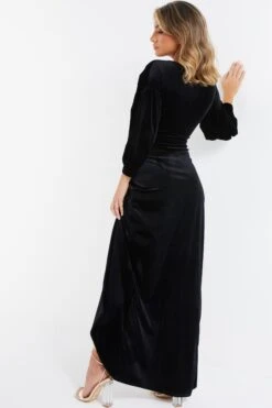 Black Velvet Wrap Maxi Dress -Dazzle Dresses 00100036630 XB