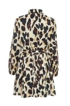 Stone Animal Print Satin Shirt Dress -Dazzle Dresses 00100036636 ZB