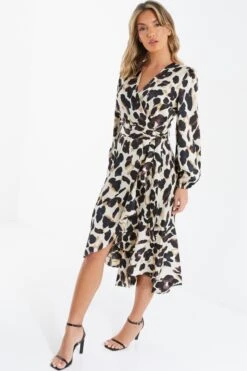 Stone Animal Print Satin Midi Dress -Dazzle Dresses 00100036637 XS