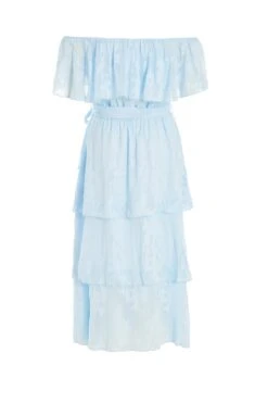 Light Blue Floral Jacquard Tiered Midi Dress -Dazzle Dresses 00100036640 ZB