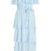 Light Blue Floral Jacquard Tiered Midi Dress