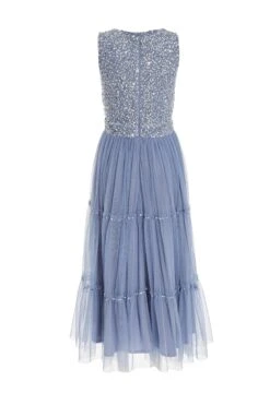 Blue Sequin Tulle Midi Dress -Dazzle Dresses 00100036641 ZB