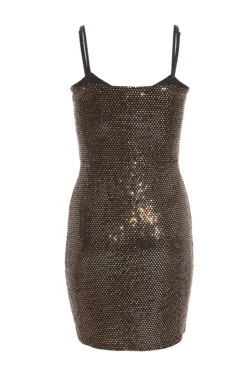 Gold Sequin Cowl Neck Mini Dress -Dazzle Dresses 00100036649 ZB