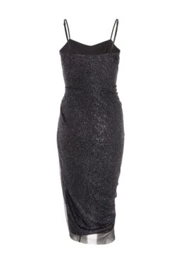 Black Glitter Cowl Neck Ruched Midi Dress -Dazzle Dresses 00100036664 ZB