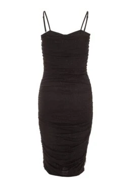 Black Sequin Mesh Ruched Midi Dress -Dazzle Dresses 00100036665 ZB