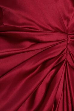 Berry Satin Long Sleeve Ruched Midi Dress -Dazzle Dresses 00100036676 ZS