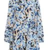 Blue Smudge Print Mini Shirt Dress