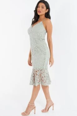 Sage Lace Fishtail Midi Dress -Dazzle Dresses 00100036728 XS