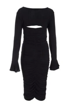Black Knot Ruched Bodycon Midi Dress -Dazzle Dresses 00100036800 ZB