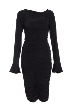 Black Knot Ruched Bodycon Midi Dress