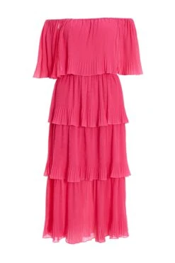 Pink Bardot Tiered Midaxi Dress