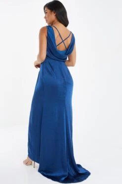 Navy Satin Maxi Dress -Dazzle Dresses 00100036820 XB