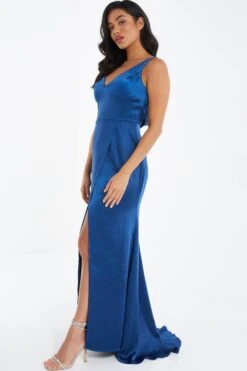 Navy Satin Maxi Dress -Dazzle Dresses 00100036820 XS