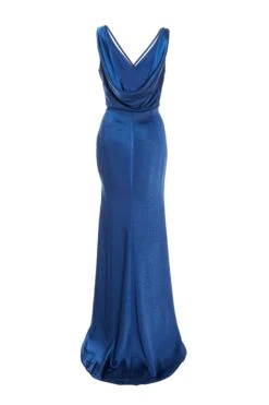 Navy Satin Maxi Dress -Dazzle Dresses 00100036820 ZB