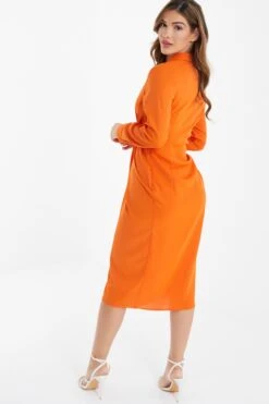 Orange Shirt Midi Dress -Dazzle Dresses 00100036821 XB