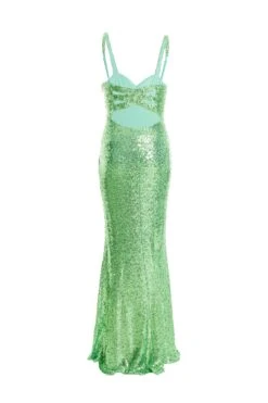 Green Sequin Ruched Bodycon Maxi Dress -Dazzle Dresses 00100036822 ZB