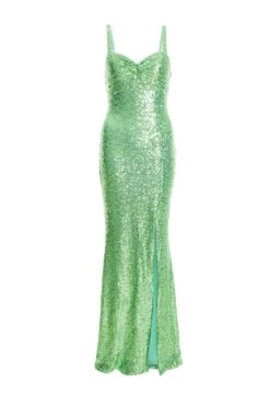 Green Sequin Ruched Bodycon Maxi Dress