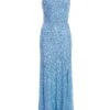 Blue Sequin Halter Neck Fishtail Maxi Dress