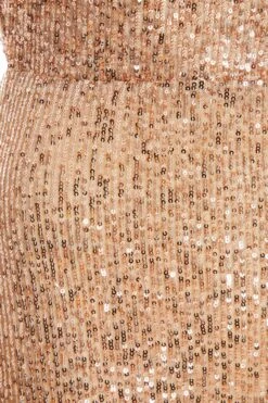 Rose Gold Sequin Halter Neck Fishtail Maxi Dress -Dazzle Dresses 00100036824 ZS